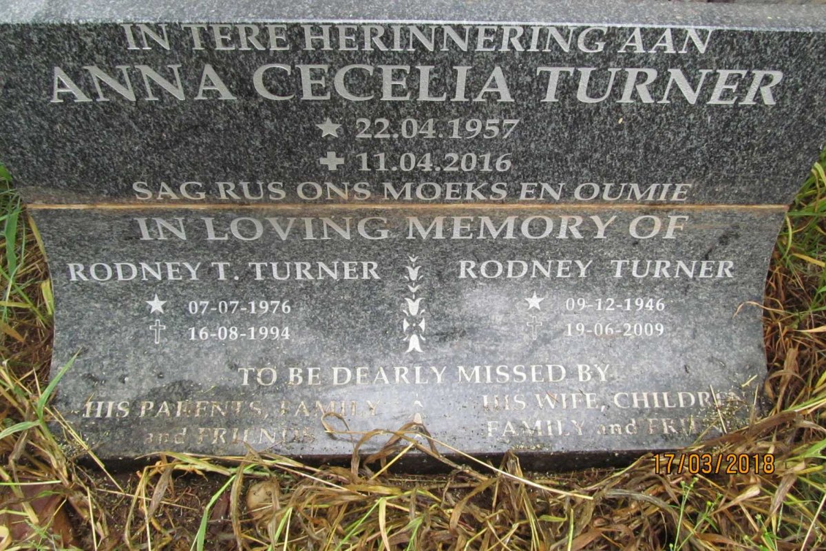 TURNER Rodney 1946-2009 &amp; Anna Cecelia 1957-2016 :: TURNER Rodney T. 1976-1994