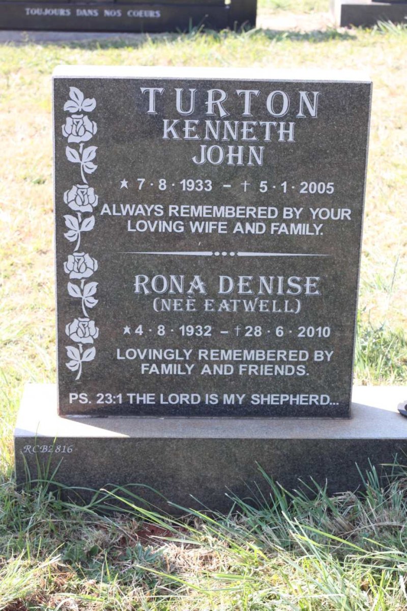 TURTON Kenneth John 1933-2005 &amp; Rona Denise EATWELL 1932-2010