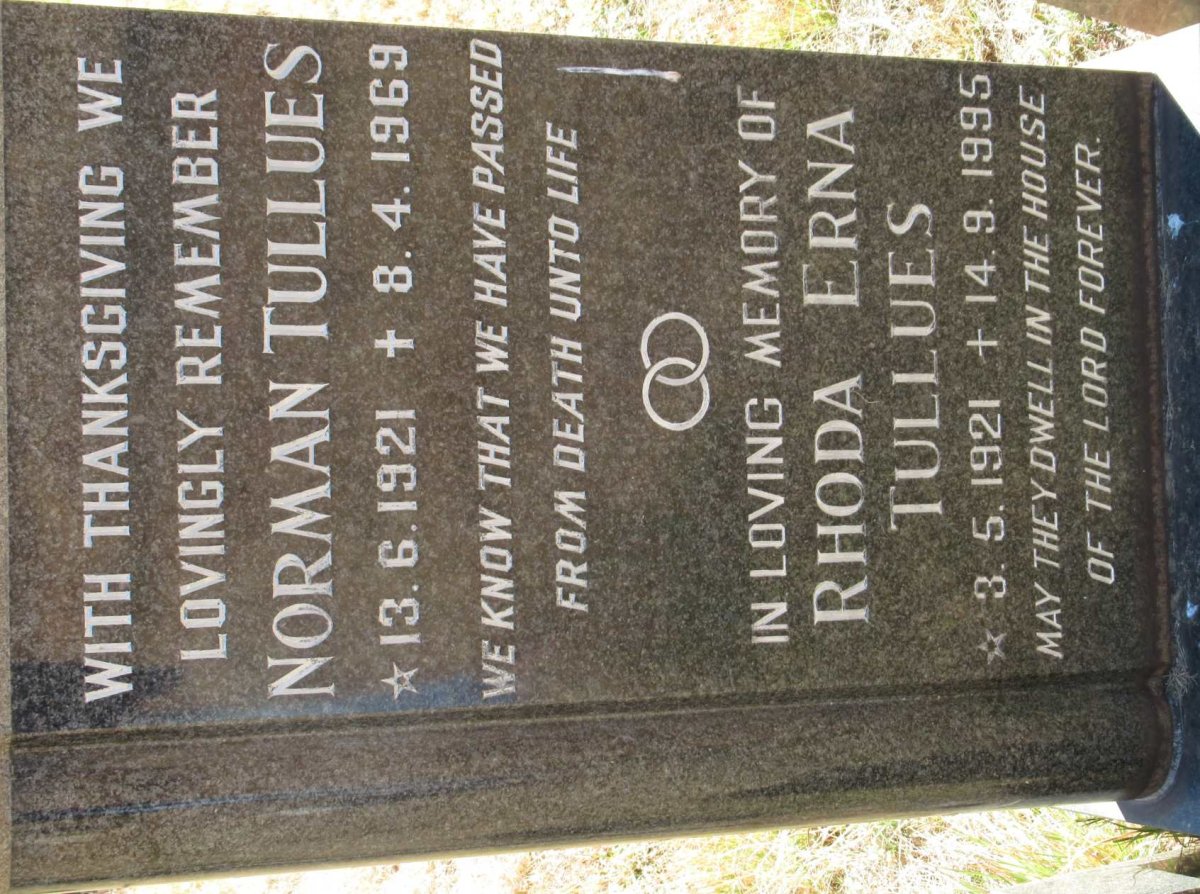 TULLUES Norman 1921-1969  &amp; Rhoda Erna  1921-1995