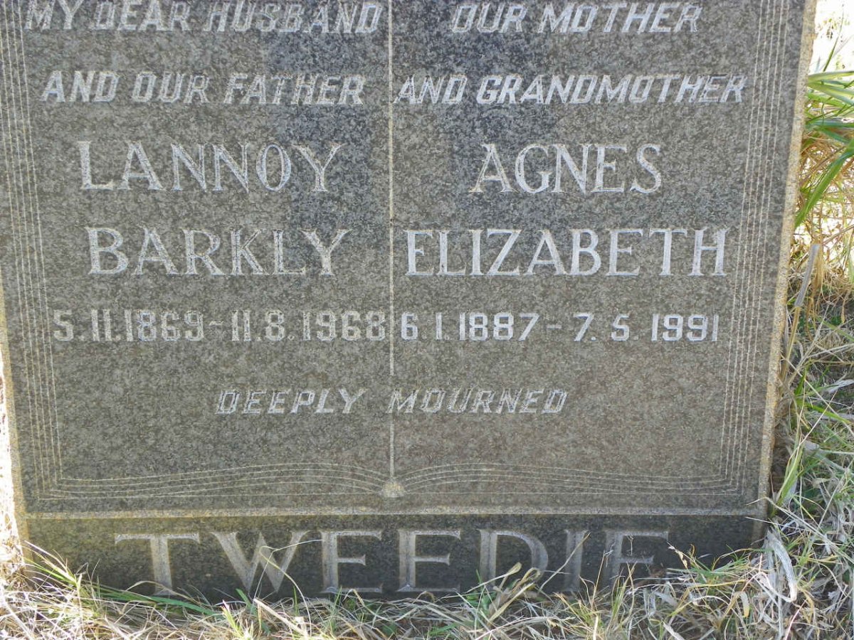 TWEEDIE Lannoy Barkly 1869-1968 &amp; Agnes Elizabeth 1887-1991