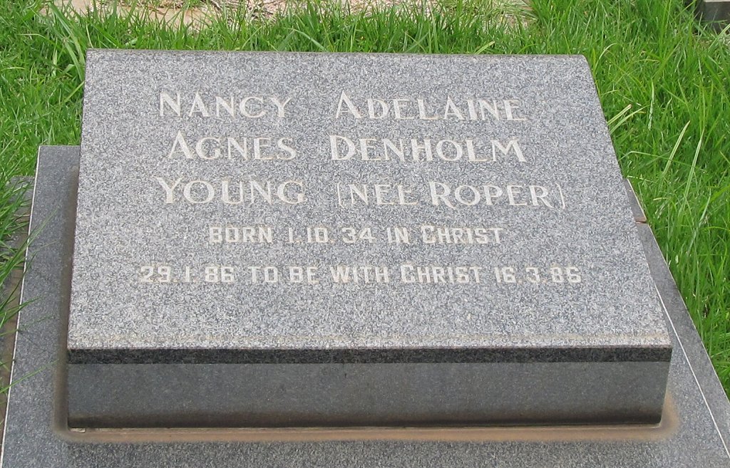 YOUNG Nancy Adelaine Agnes Denholm nee ROPER 1934-1986