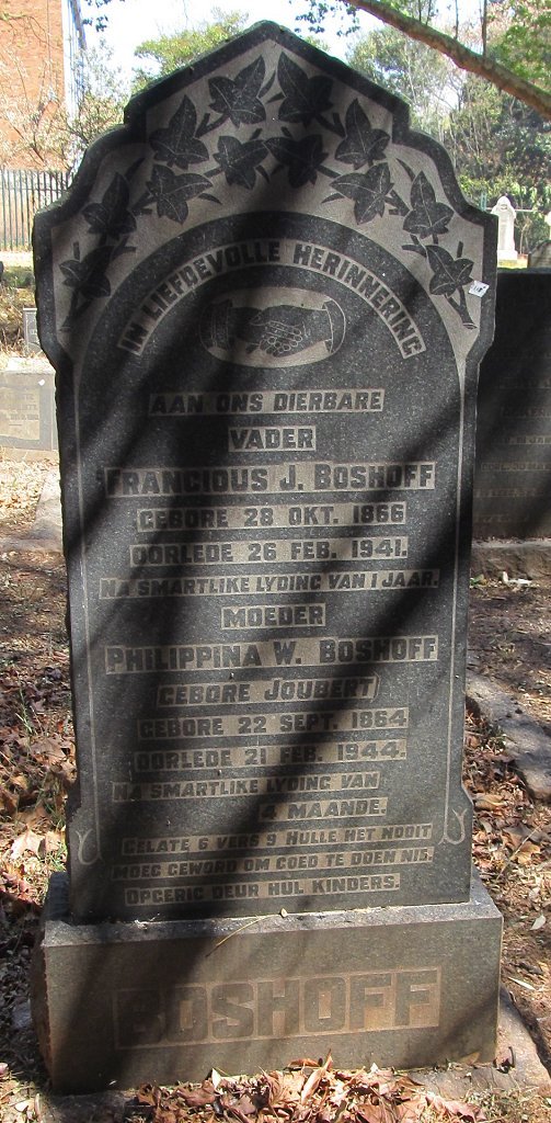 BOSHOFF Francious J. 1866-1941 &amp; Philippina W. JOUBERT 1864-1944