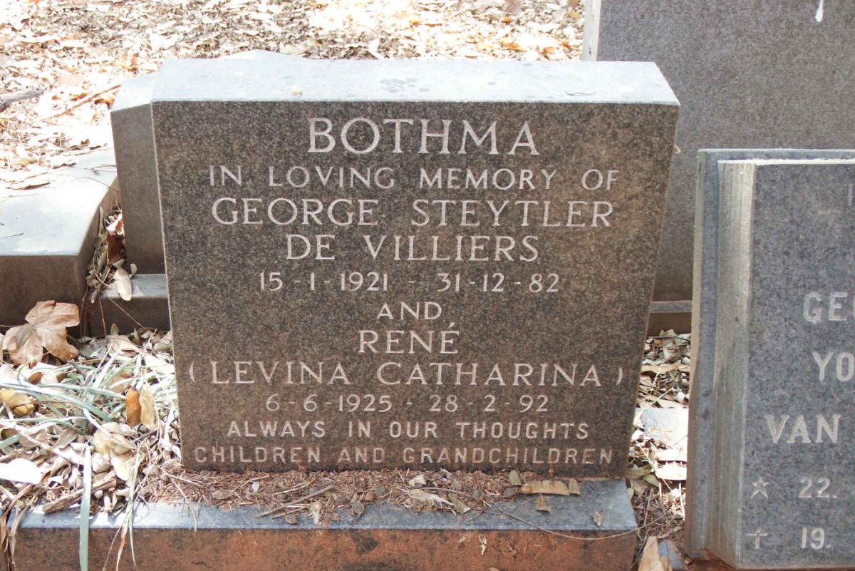 BOTHMA George Steytler de Villiers 1921-1982 & Levina Catharina 1925-1992