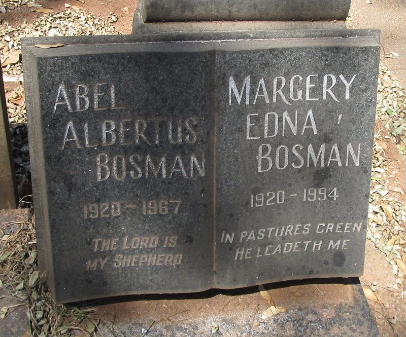 BOSMAN Abel Albertus 1920-1967 &amp; Margary Edna 1920-1994