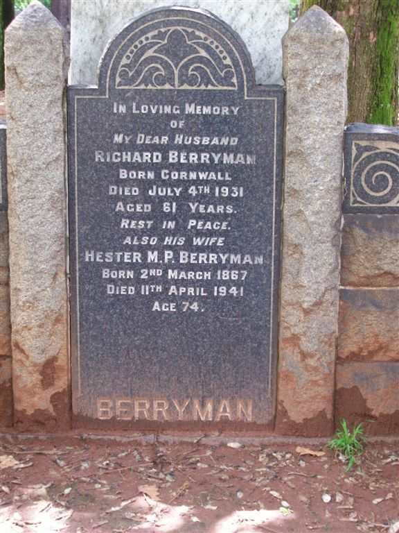 BERRYMAN Richard -1931 &amp; Hester M.P. 1867-1941