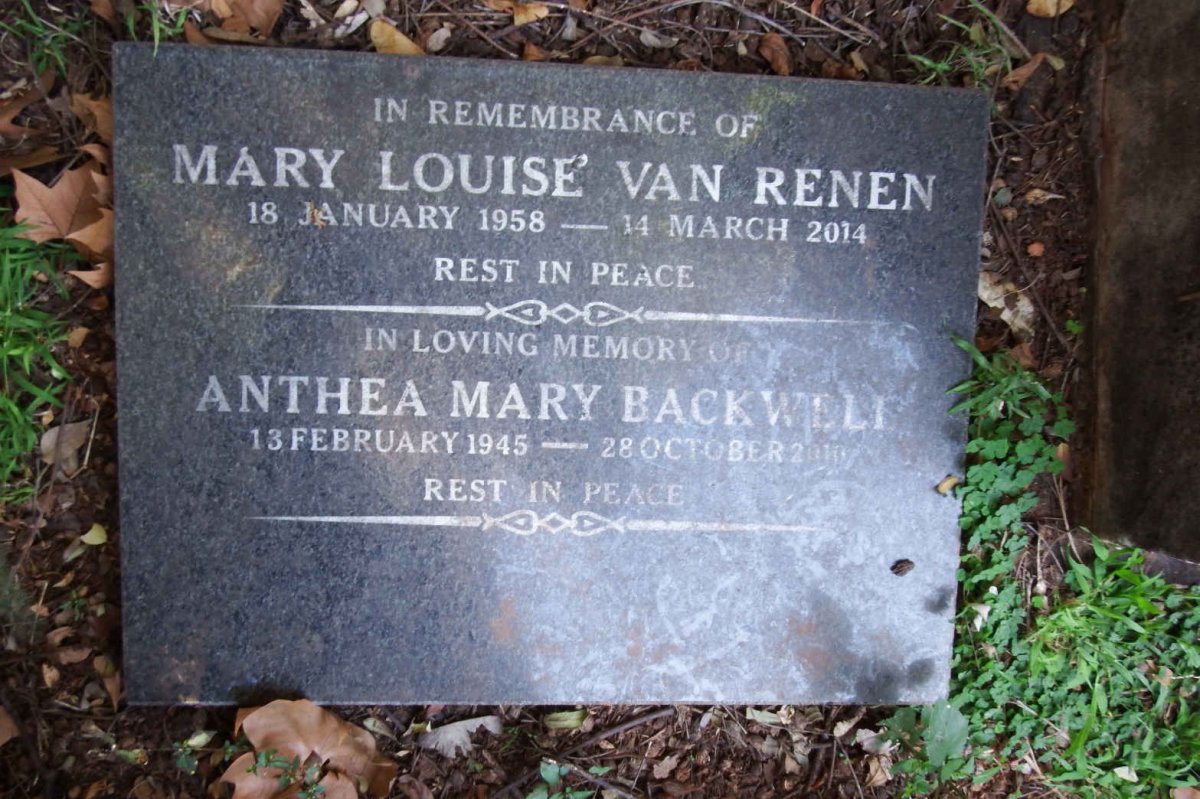 BACKWELL Anthea Mary 1945-2010 :: VAN RENEN Mary Louise 1958-2014