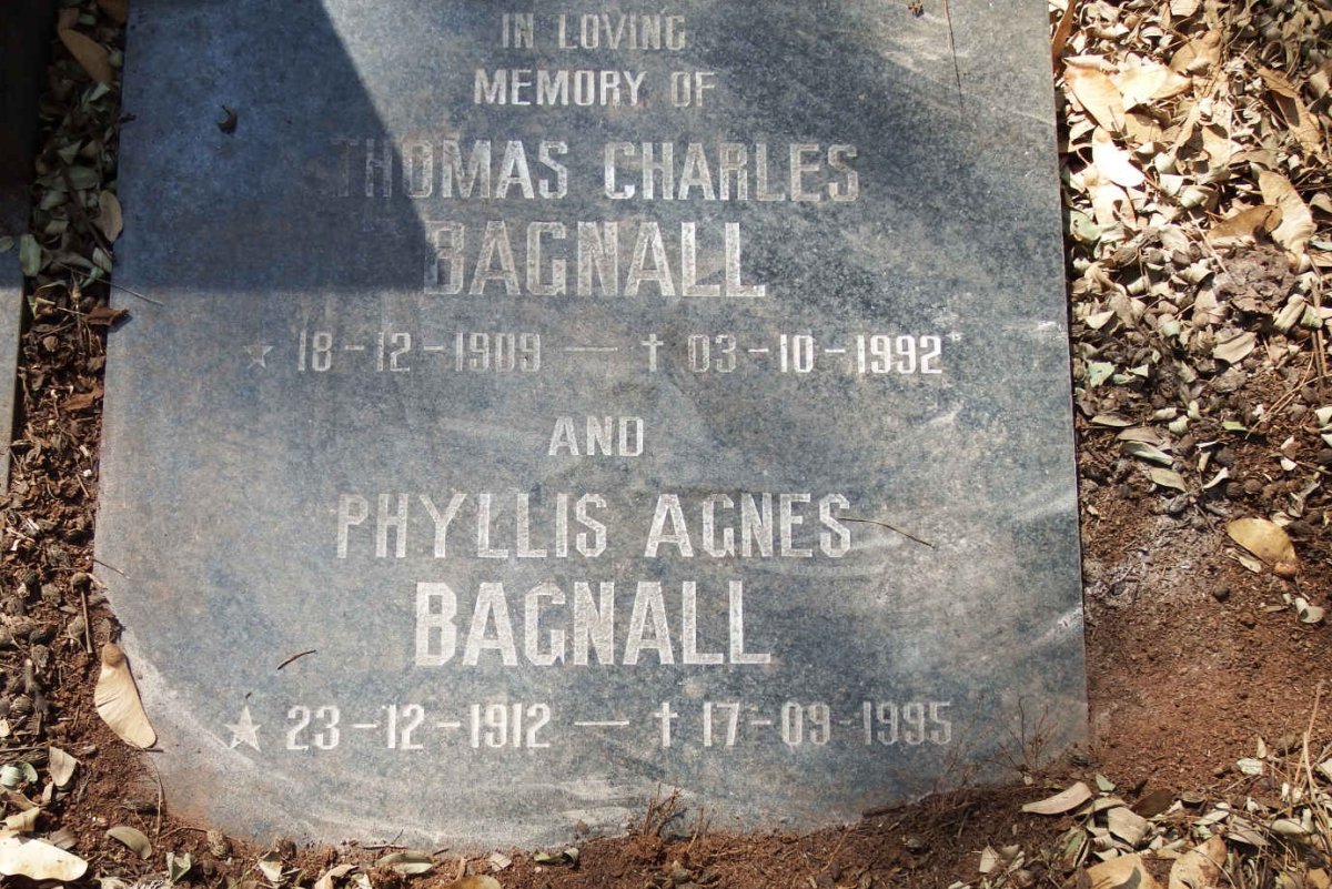 BAGNALL Thomas Charles 1909-1992 & Phyllis Agnes 1912-1995