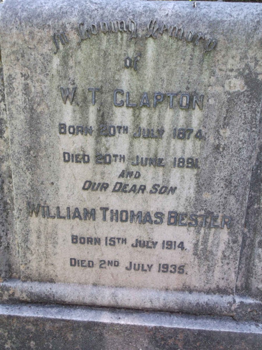CLAPTON W.T. 1874-1891 :: BESTER Jacobus Louis Brand 1884-1968 & Matilda Emily 1887-1974 :: BESTER William Thomas 1914-1935 :: BESTER Margaret Elizabeth 1920-1967_2