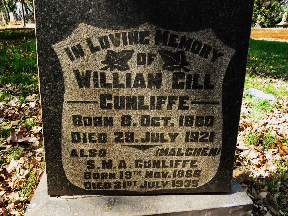 CUNLIFFE William Gill 1860-1921 &amp; S.M.A. 1866-1935