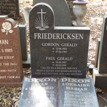 FRIEDERICKSEN Gordon Gerald 1932-1983 :: FRIEDERICKSEN Paul Gerald 1957-1994 :: DIXON Ivan Wilfred 1933-2013 & Lorraine Marian 1933-2014_1