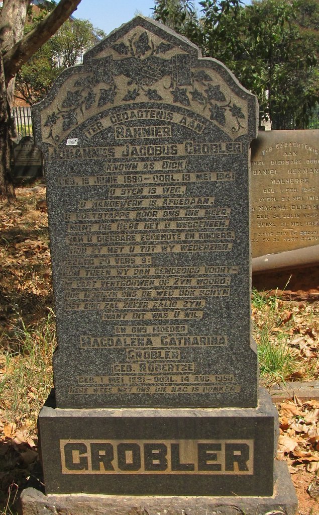 GROBLER Rahnier Johannes Jacobus 1880-1941 &amp; Magdalena Catharina ROBERTZE 1881-195?