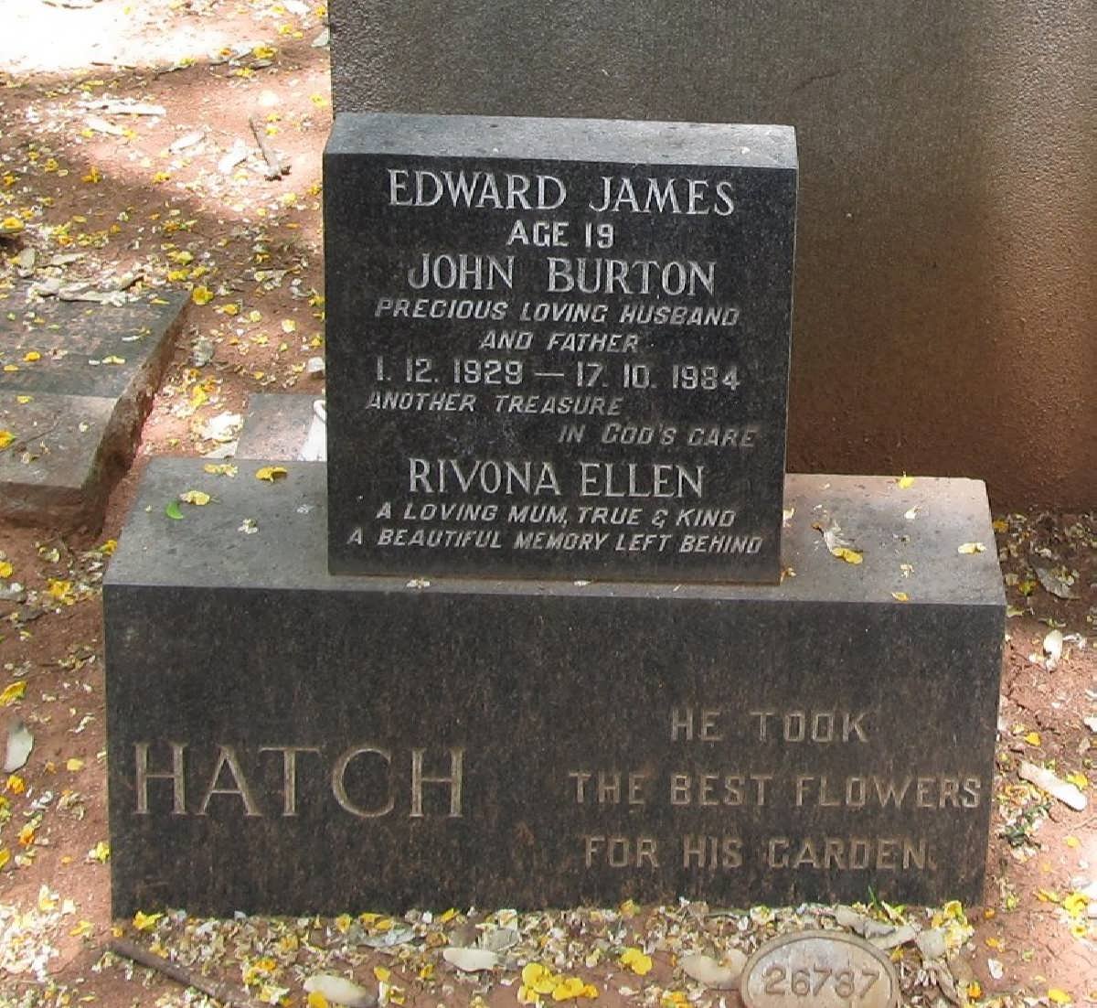 HATCH John Burton 1929-1984 &amp; Rivona Ellen :: HATCH Edward James