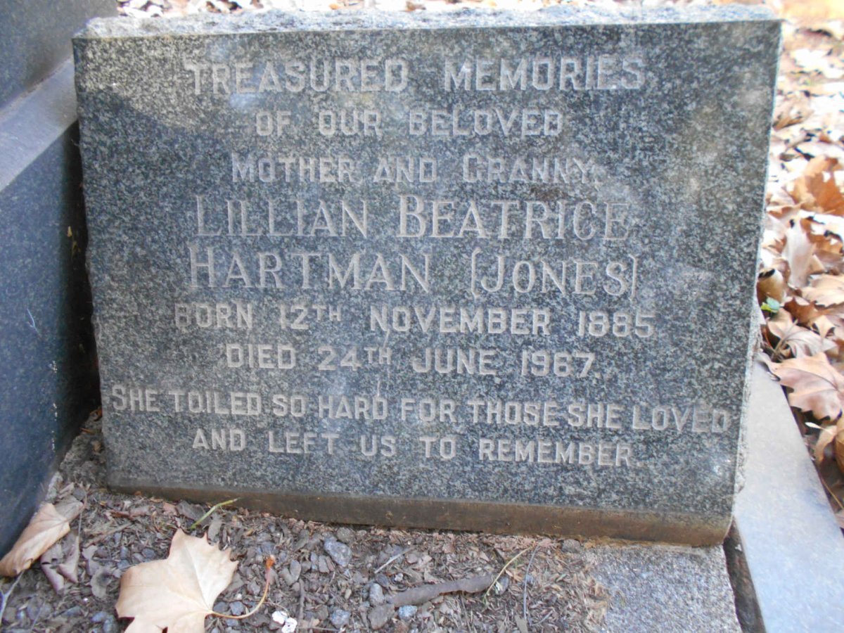HARTMAN Lillian Beatrice nee JONES 1885-1967