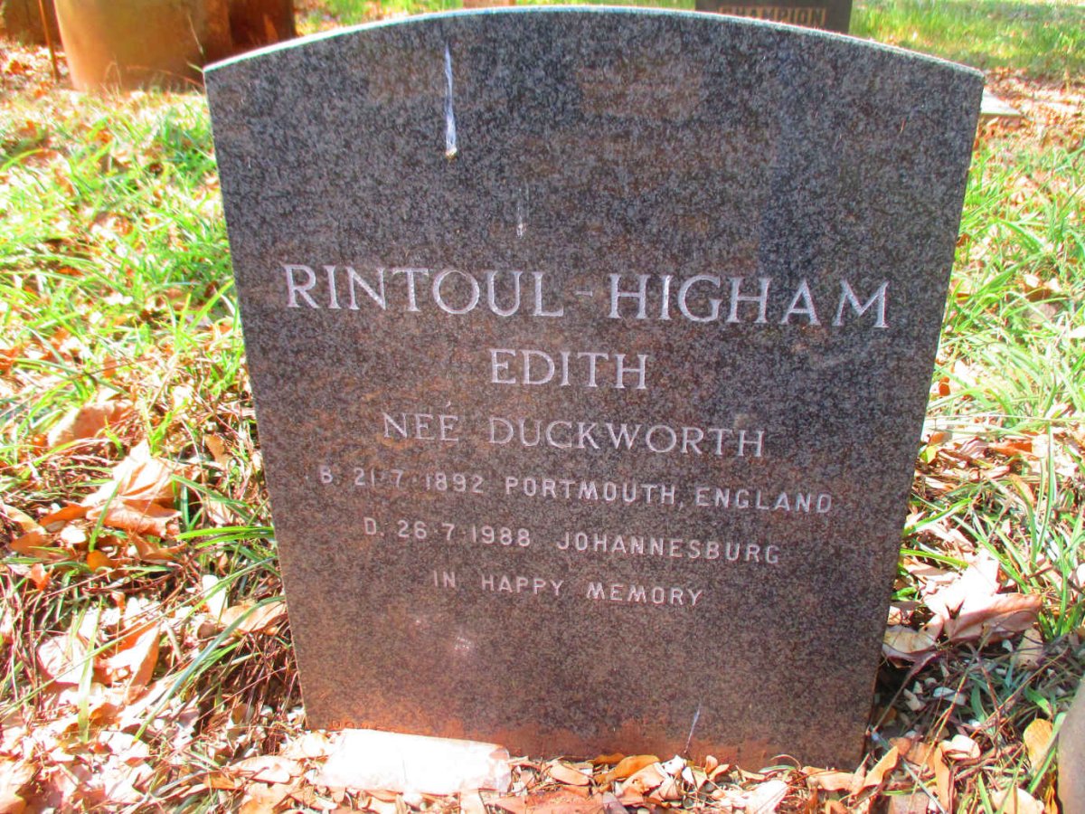 HIGHAM Edith, RINTOUL- nee DUCKWORTH 1892-1988