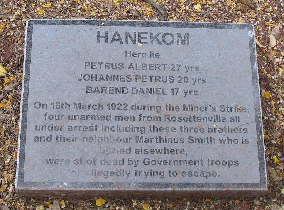 HANEKOM Petrus Albert -1922 :: HANEKOM Johannes Petrus -1922 :: HANEKOM  Barend Daniel -1922