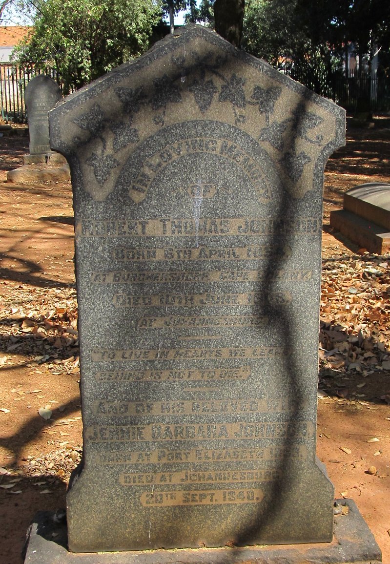 JOHNSON Robert Thomas 1854-1908 &amp; Jennie Barbara 1863-1940