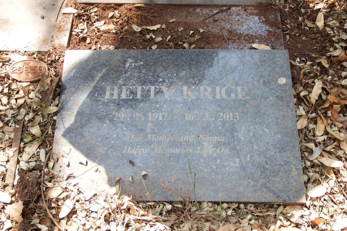 KRIGE Hetty 1917-2013