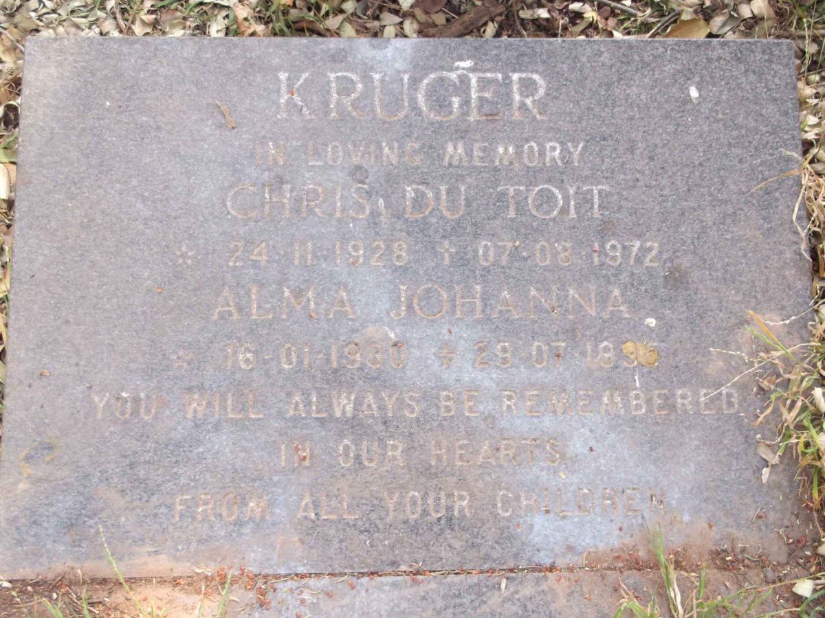 KRUGER Chris du Toit 1928-1972 &amp; Alma Johanna 1930-199?