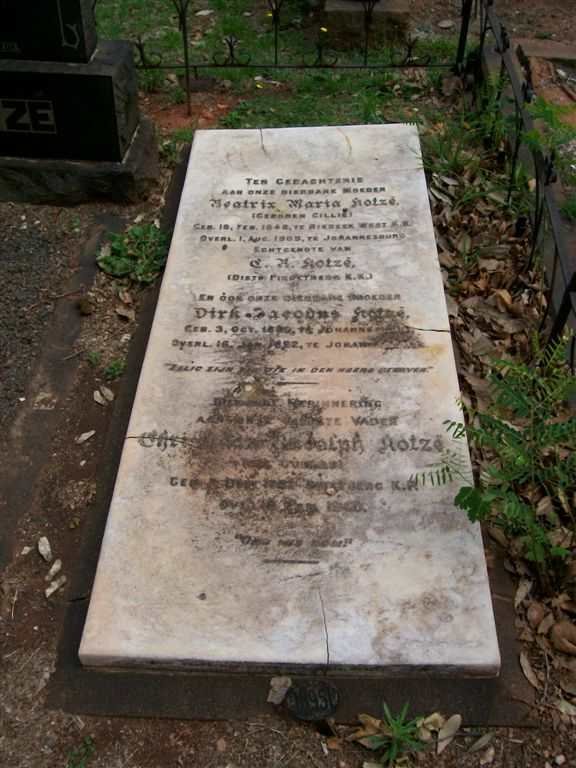 KOTZÉ Beatrix Maria née CILLIE 1848-1909 :: KOTZE Dirk Jacobus 18??-18?2 ::  KOTZE Christiaan Rudolph ??-??