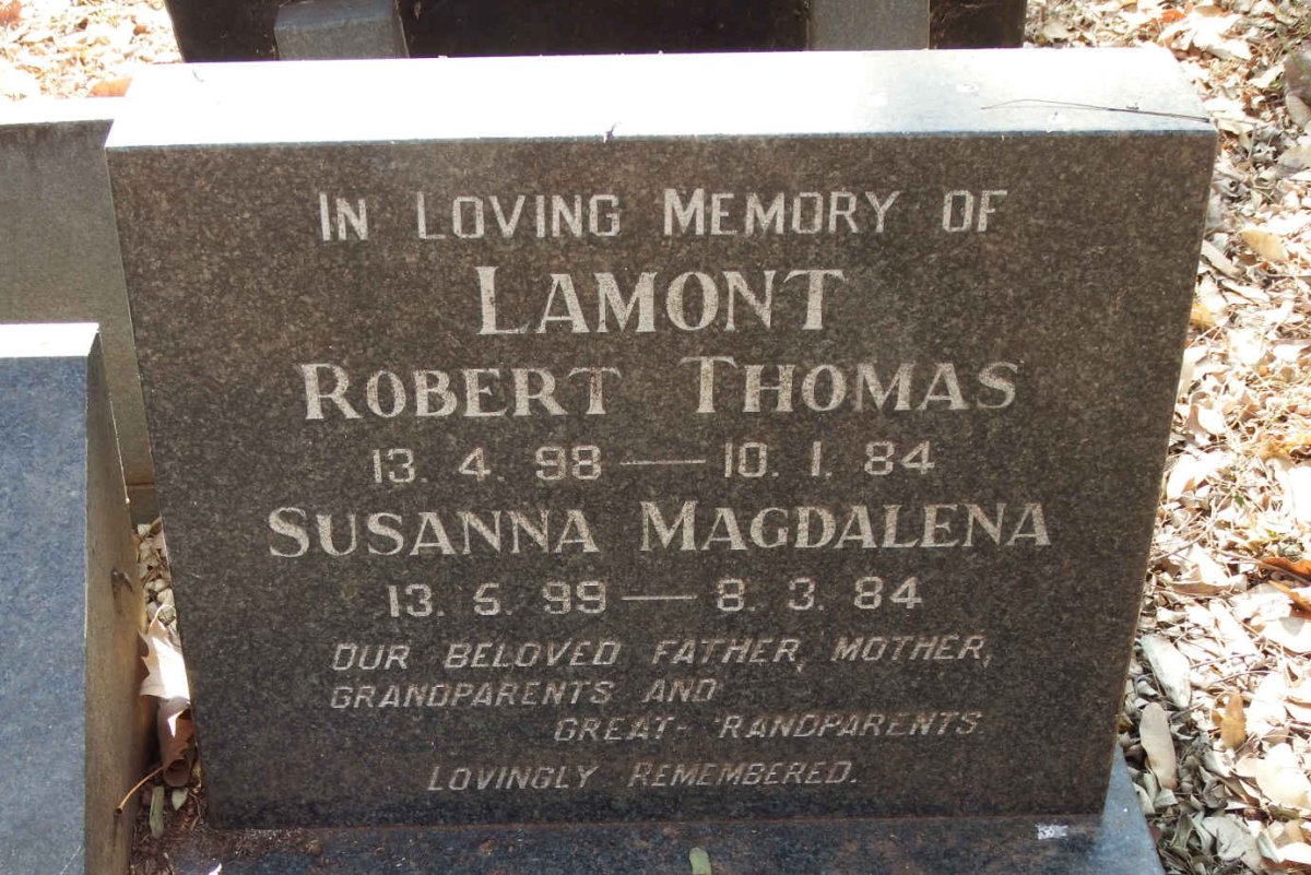 LAMONT Robert Thomas 1898-1984 & Susanna Magdalena 1899-1984