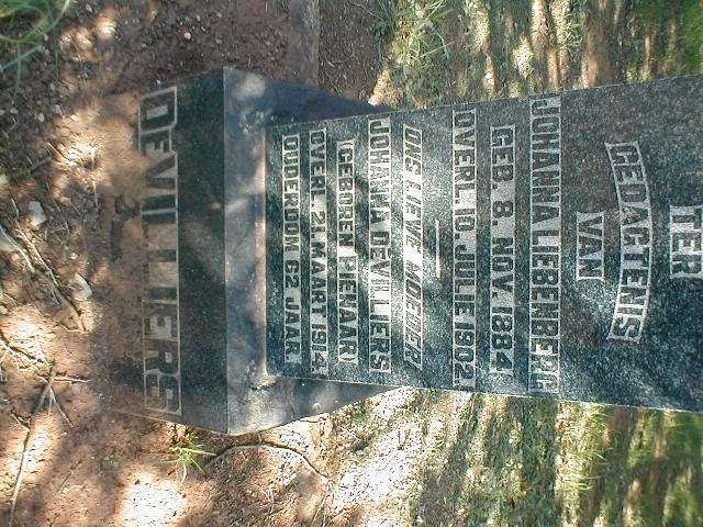 LIEBENBERG Johanna 1884-1902 :: DE VILLIERS Johanna nee PIENAAR 1852-1914