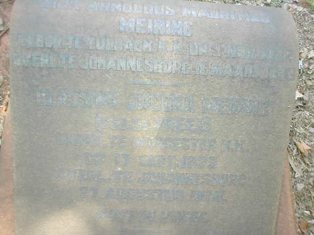 MEIRING Nick Arnoldus Mauritius 1822-19?? &amp; Classina Jacoba DU PREEZ 18??-19??
