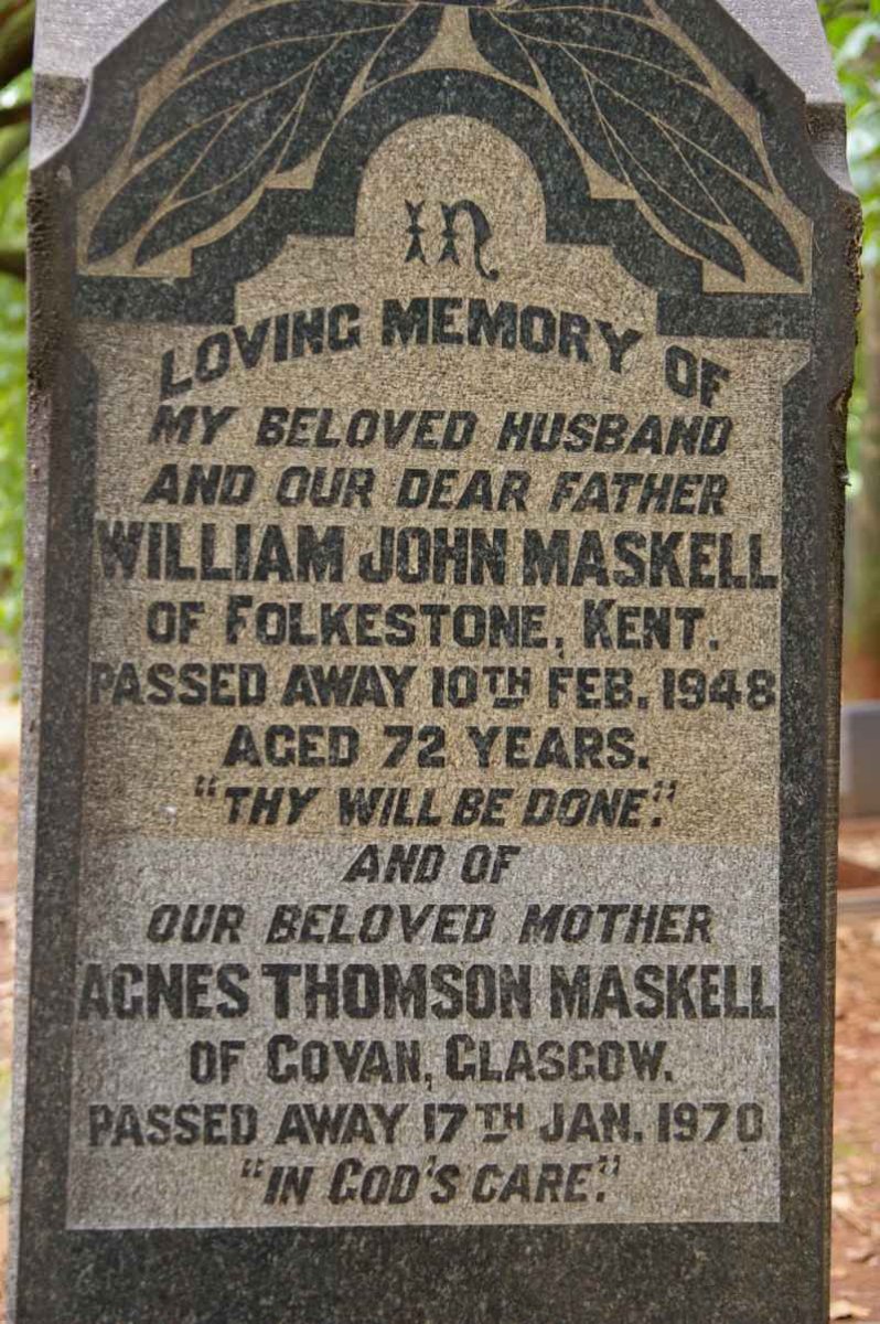 MASKELL William John -1948 &amp; Agnes Thomson -1970