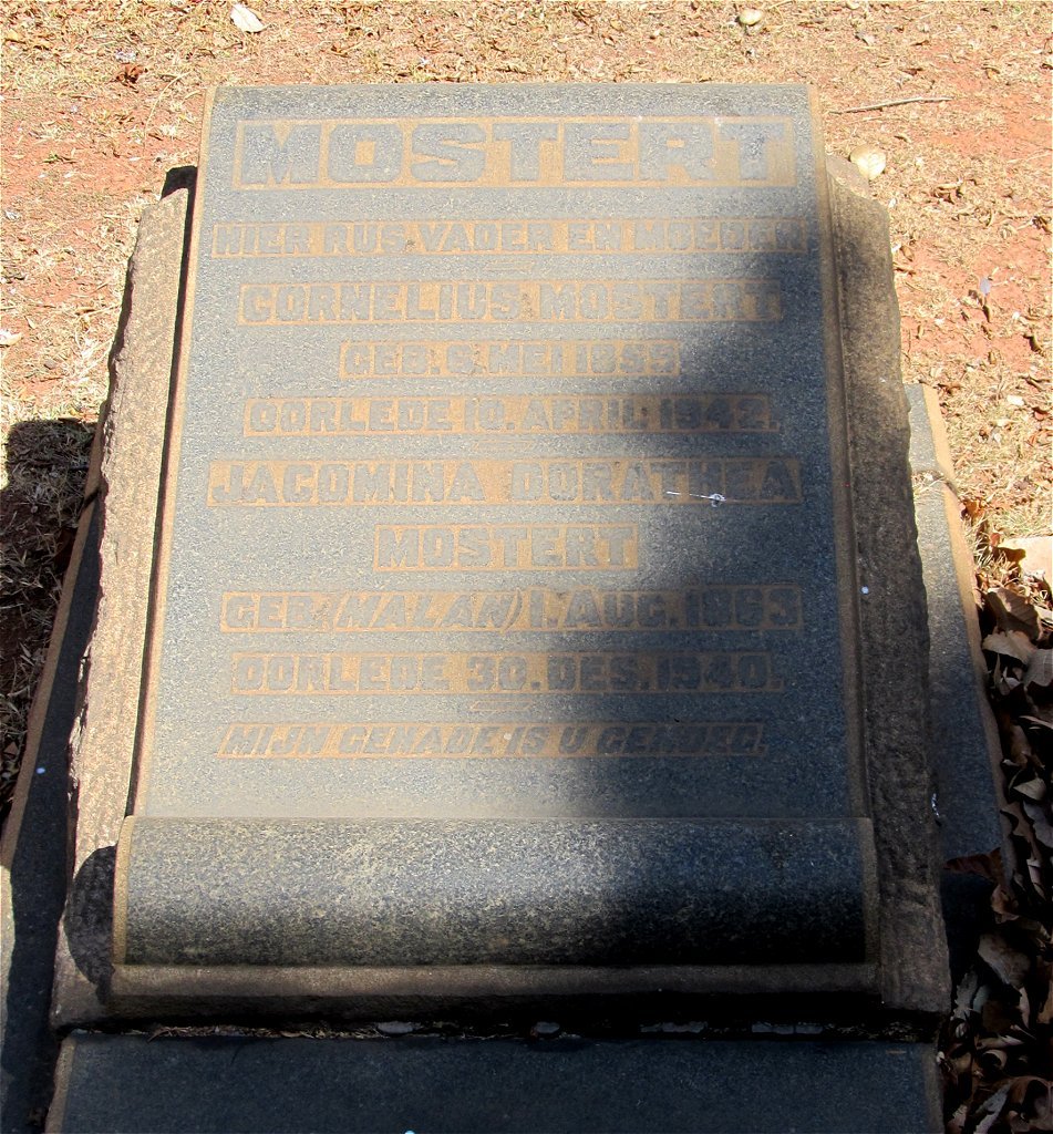 MOSTERT Cornelius 1855-1942 &amp; Jacomina Dorathea MALAN 1863-1940