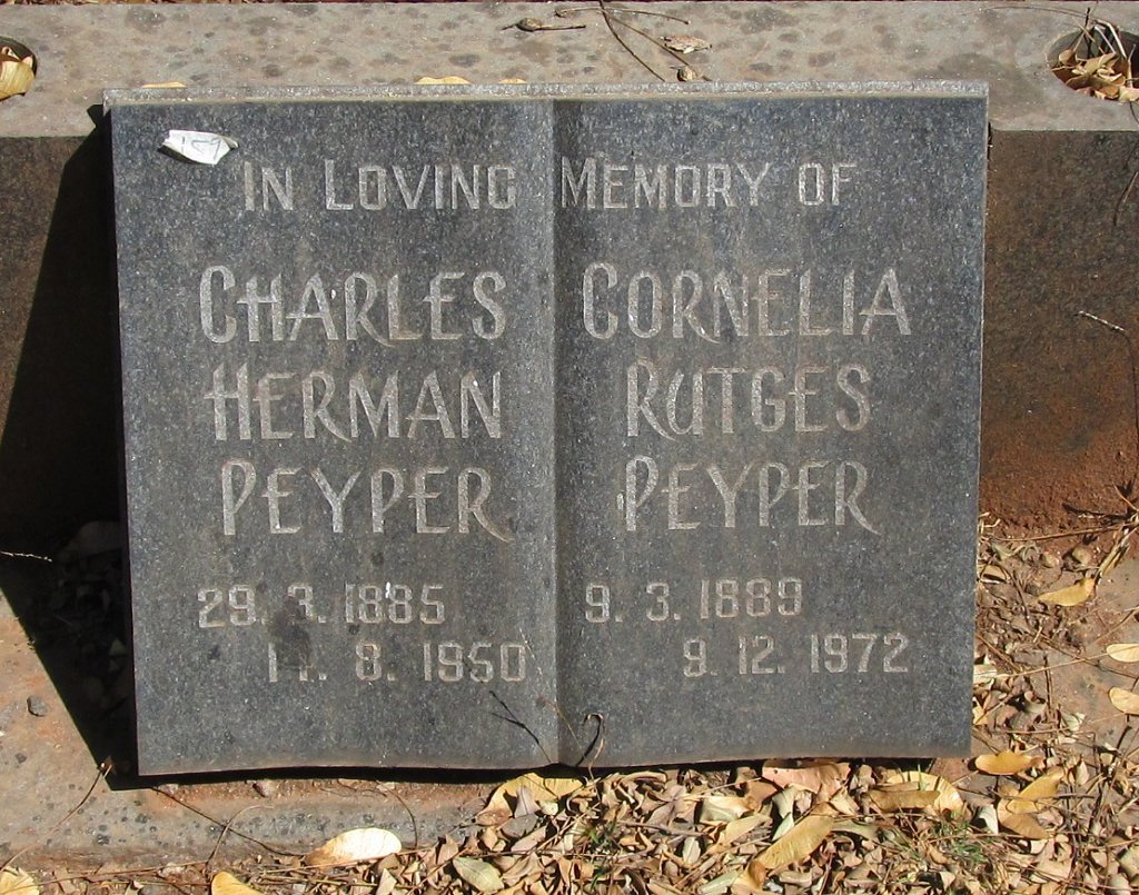 PEYPER Charles Herman 1885-1950 &amp; Cornelia Rutges 1889-1972