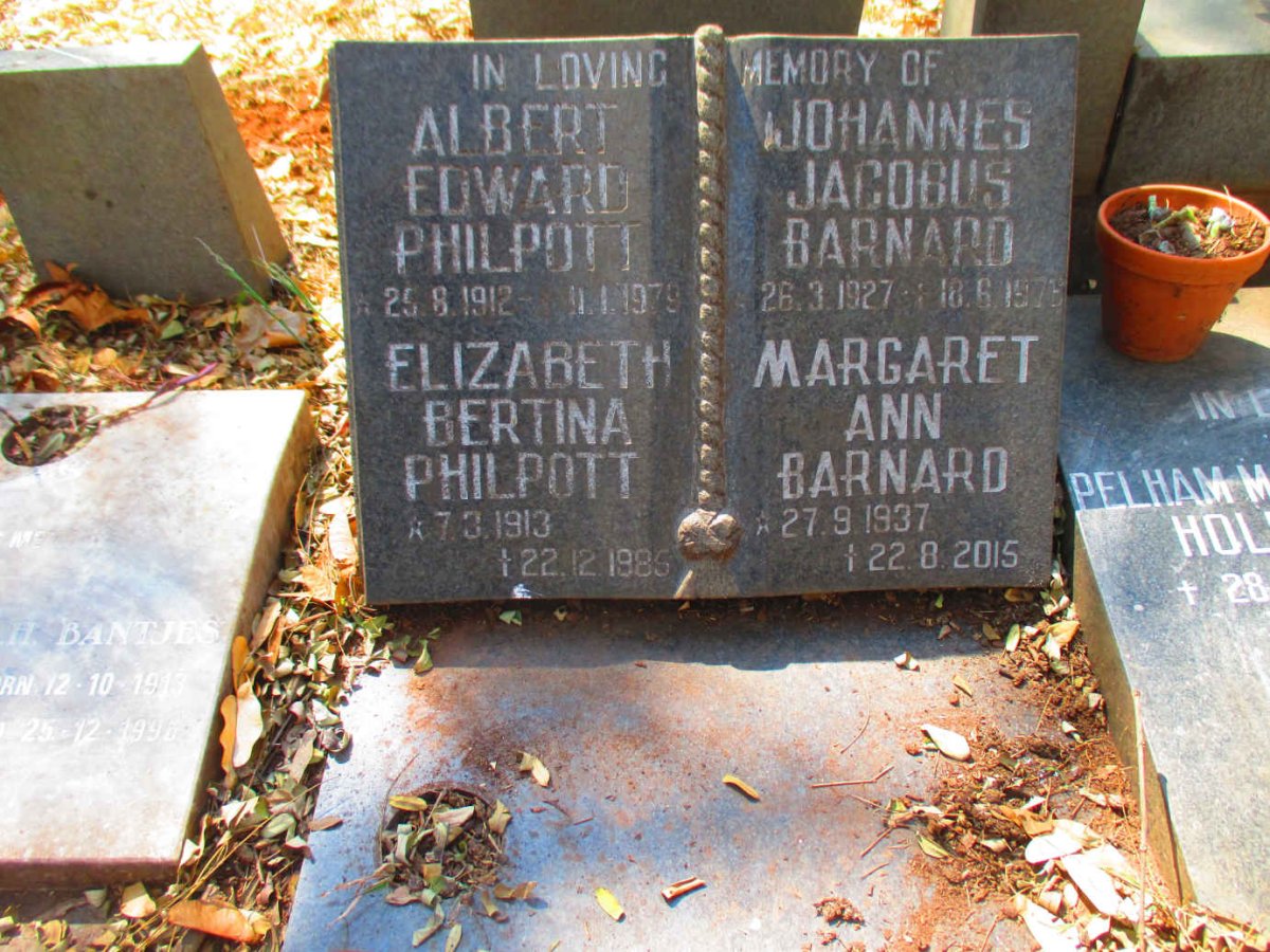 PHILPOTT Albert Edward 1912-1979 & Elizabeth Bertina 1913-1985 :: BARNARD Johannes Jacobus 1927-1976 & Margaret Ann 1937-2015
