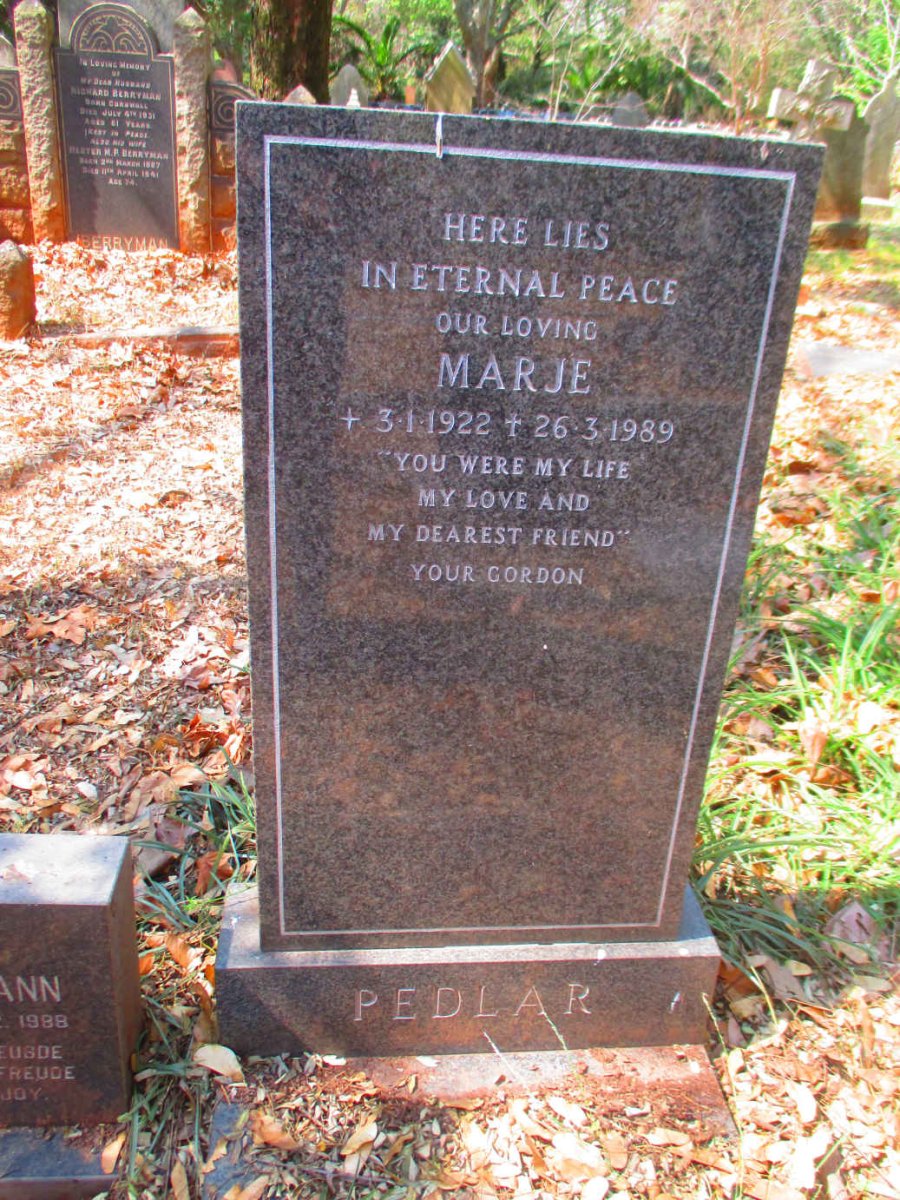 PEDLAR Marje 1922-1989