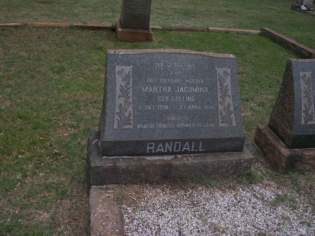 RANDALL Martha Jacomina nee COLLINS 1918-1961