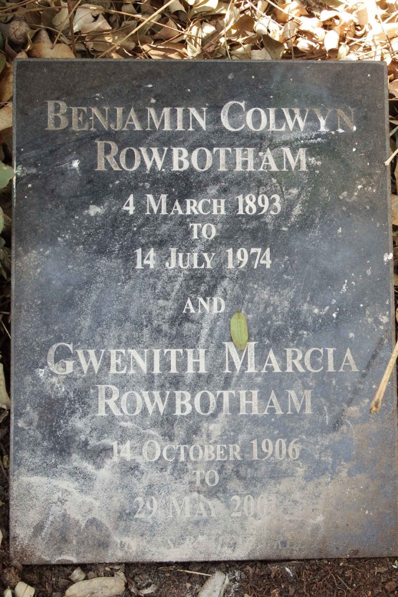 ROWBOTHAM Benjamin Colwyn 1893-1974 & Gwenith Marcia 1906-2001