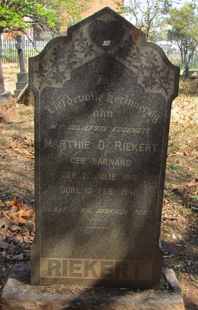 RIEKERT Marthie O. nee BARNARD 1918-1941