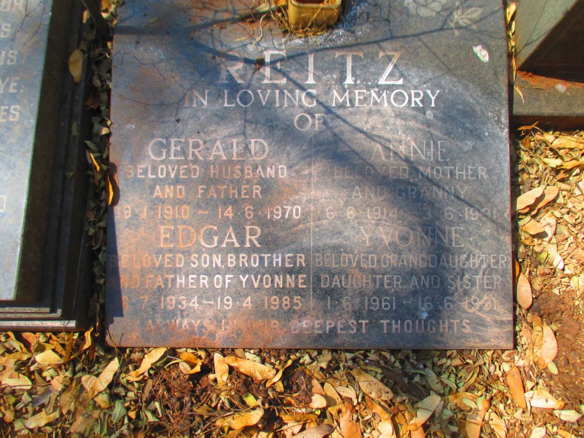 REITZ Gerald 1910-1970 & Annie 1914-1991 :: REITZ Edgar 1934-1985 :: REITZ Yvonne 1961-1991