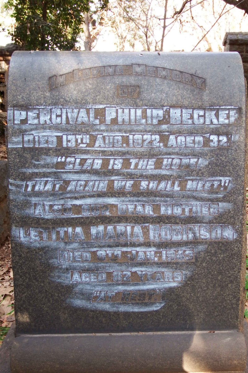 ROBINSON Letitia Maria -1943 :: BECKER Percival Philip -1922 