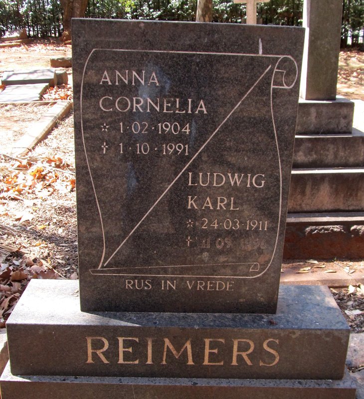 REIMERS Ludwig Karl 1911-1996 &amp; Anna Cornelia 1904-1991