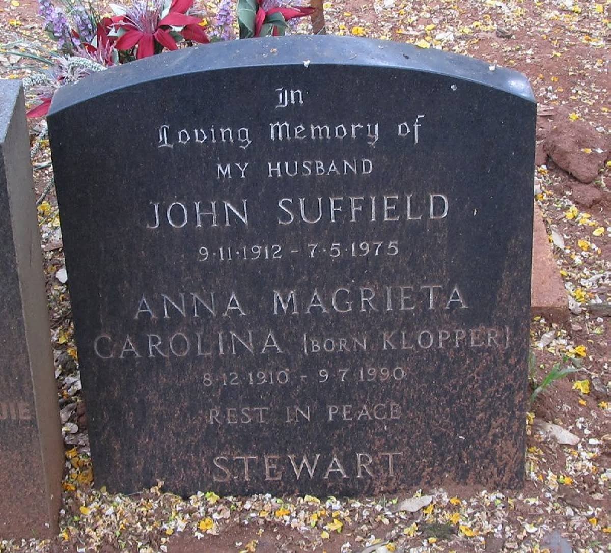 SUFFIELD John 1910-1975 &amp; Anna Magrieta Carolina KLOPPERS 1912-1990