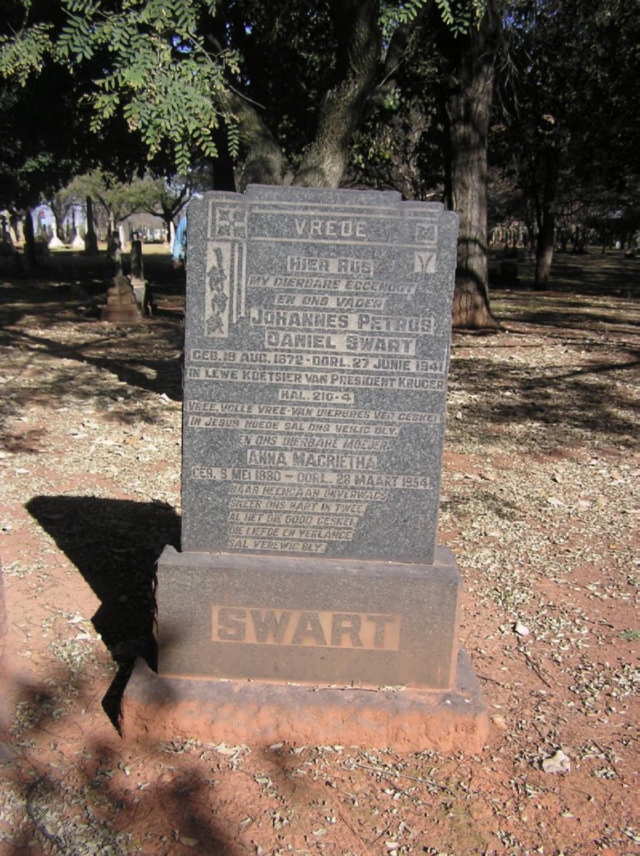 SWART Johannes Petrus Daniel 1872-1941 &amp; Anna Magrietha 1880-1954