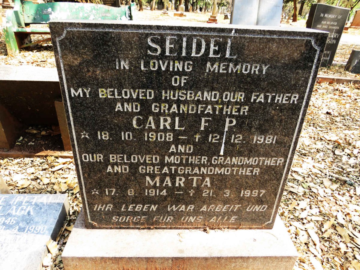 SEIDEL Carl F.P. 1908-1981 &amp; Marta 1914-1997