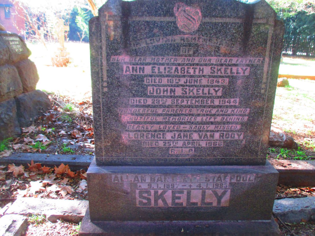 SKELLY John -1944 & Ann Elizabeth -1943 :: VAN ROOT Lorence Jane -1966 :: STAGPOOL Allen Bartlett 1897-1983
