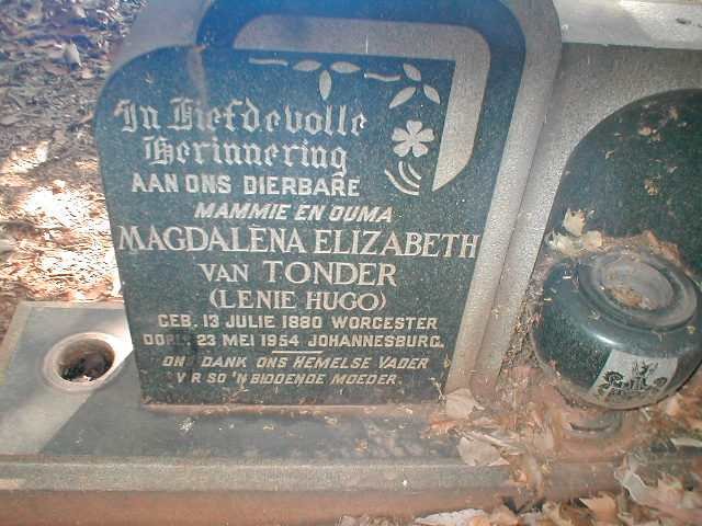 TONDER Magdalena Elizabeth, van nee HUGO 1880-1954