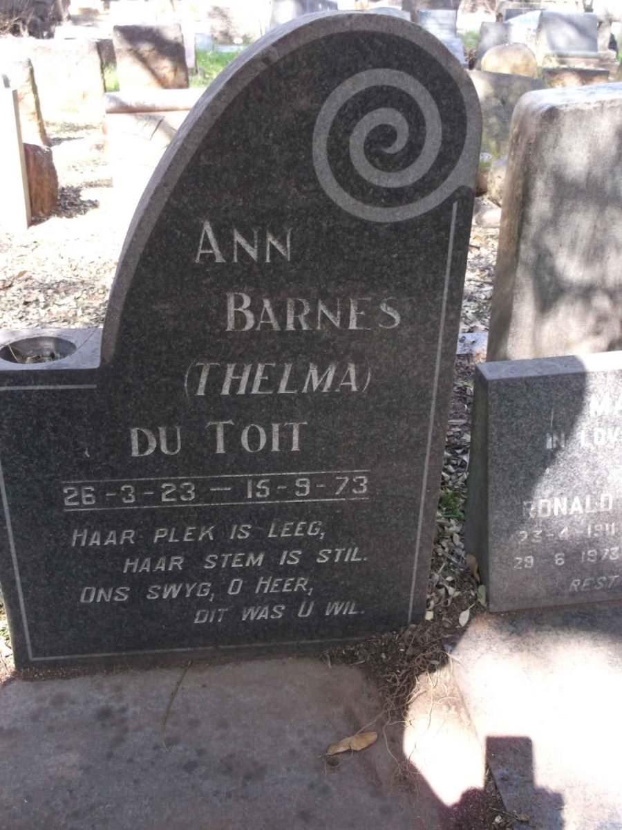 TOIT Ann Barnes, du 1923-1973