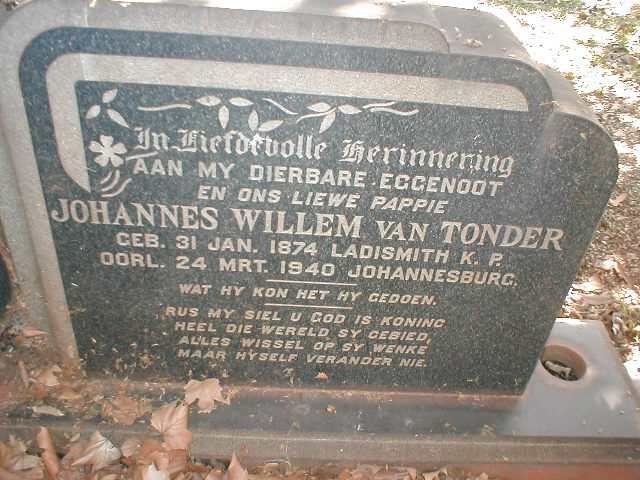 TONDER Johannes Willem, van 1874-1940