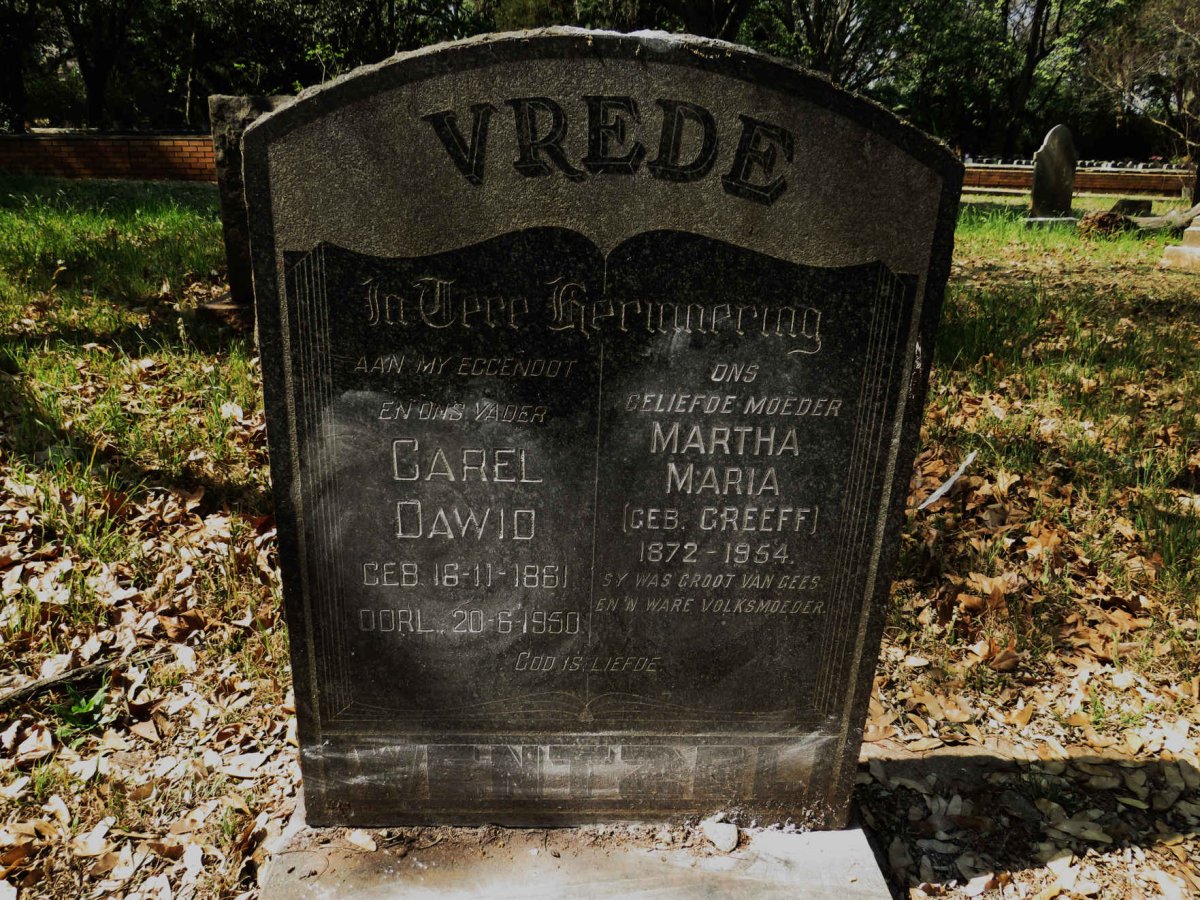 VREDE Carel Dawid 1861-1950 &amp; Martha Maria GREEFF 1872-1954