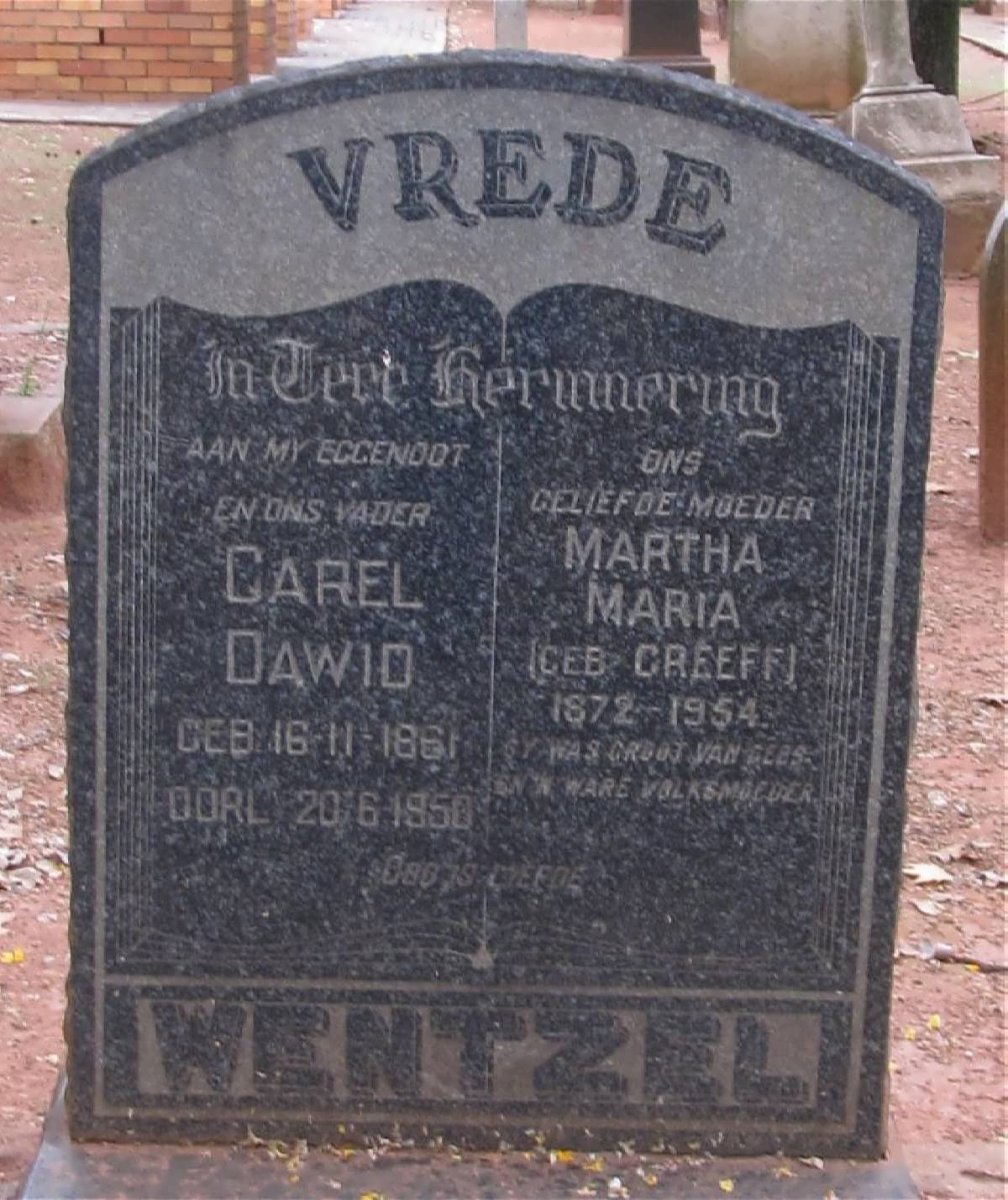 WENTZEL Carel Dawid 1861-1950 &amp; Martha Maria GREEFF 1872-1954