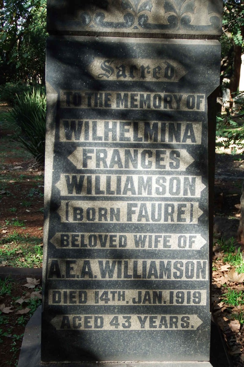 WILLIAMSON Wilhelmina Frances nee FAURE -1919