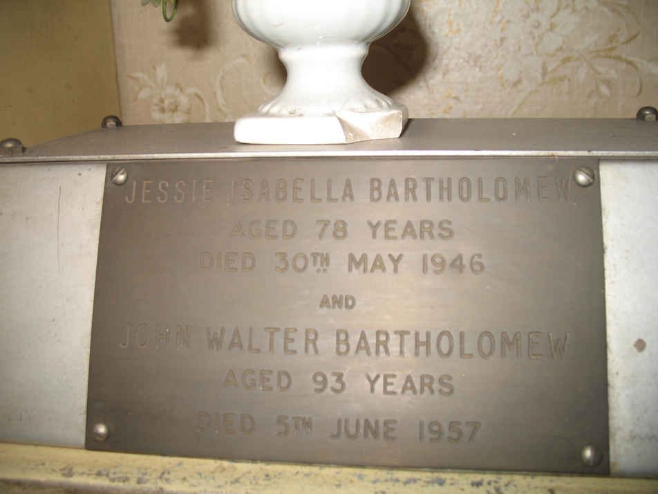 BARTHOLOMEW John Walter -1957 &amp; Jessie Isabella -1946