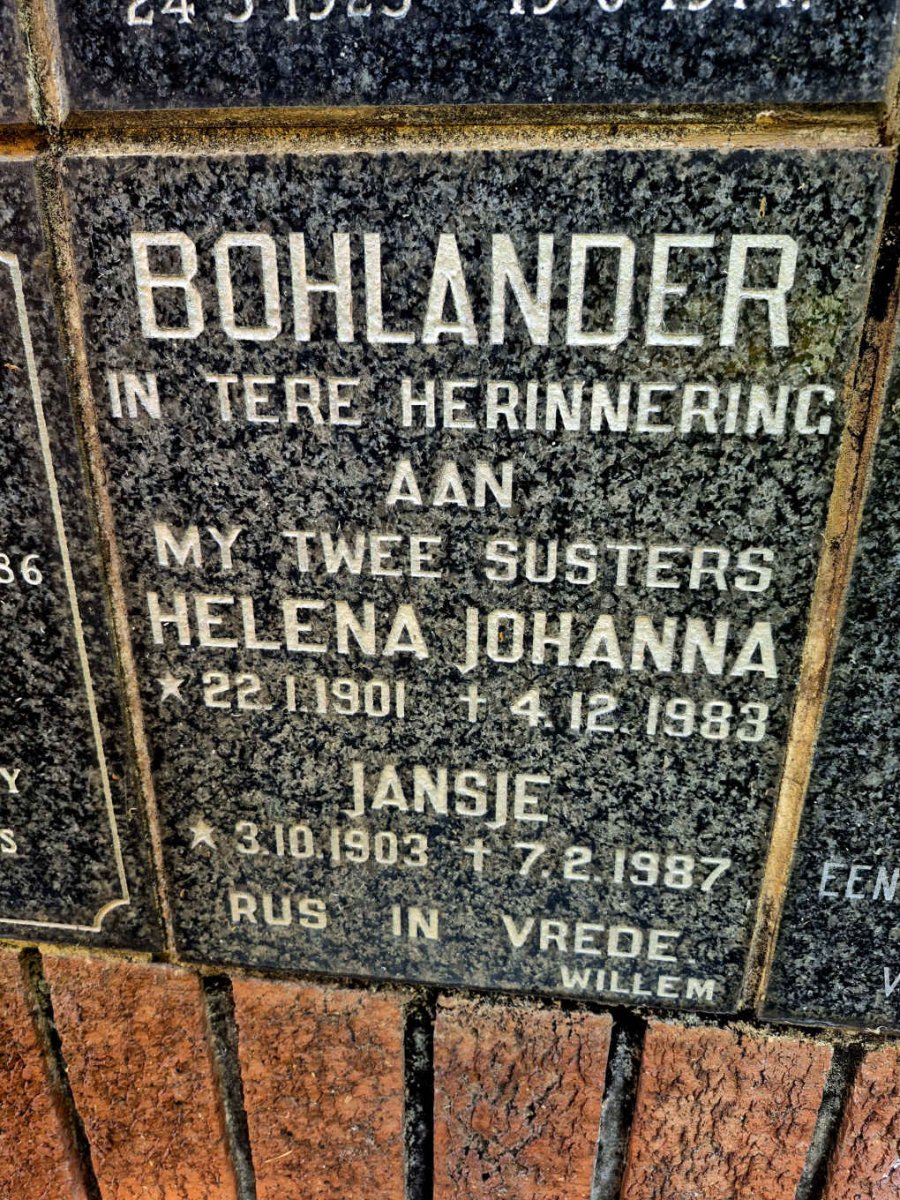 BOHLANDER Helena Johanna 1901-1983 :: BOHLANDER Jansje 1903-1987