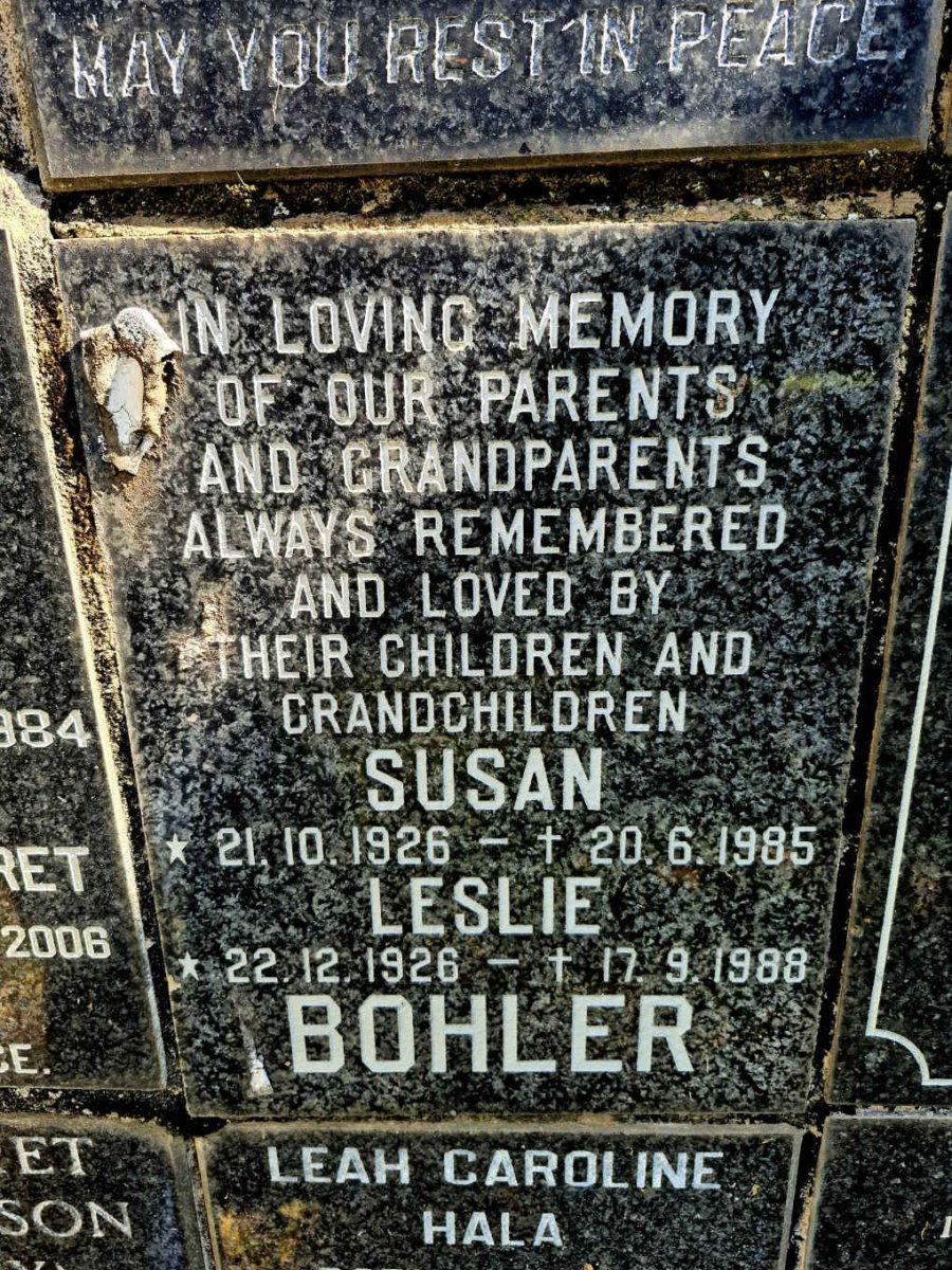BOHLER Leslie 1926-1988 & Susan 1926-1985